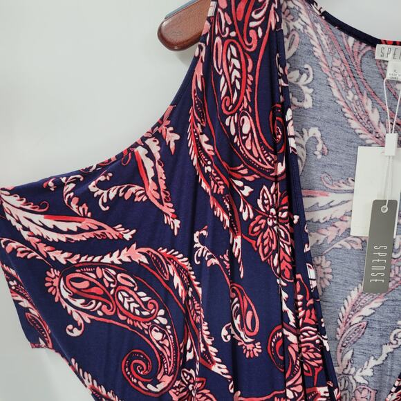 Spense Womens Romper XL Blue Red Paisley Cold Shoulder Boho Pullover Stretch - Picture 11 of 14